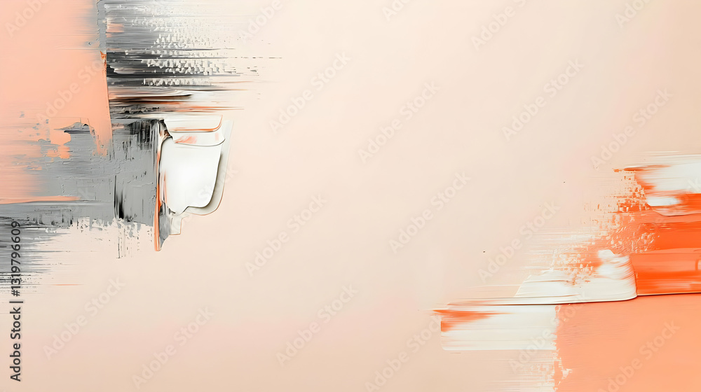 Poster abstract painting with soft pink orange white and gray brushstrokes creating dynamic visual texture