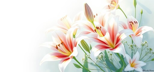 Fototapeta premium Elegant Pink and White Lilies Floral Bouquet Spring Flowers Nature Background