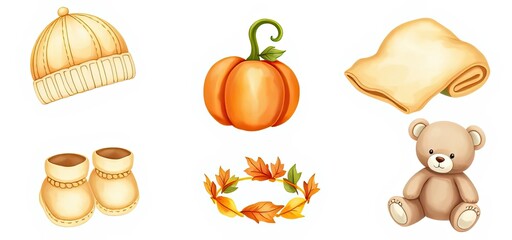 Adorable Autumn Baby Items Hat Booties Pumpkin Blanket Teddy