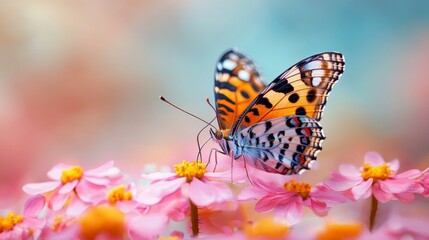 Obraz premium A butterfly sitting on top of a pink flower