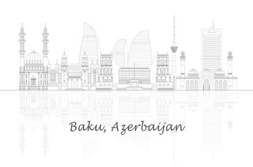 Fototapeta premium Outline Skyline panorama of town of Baku, Azerbaijan - vector illustration