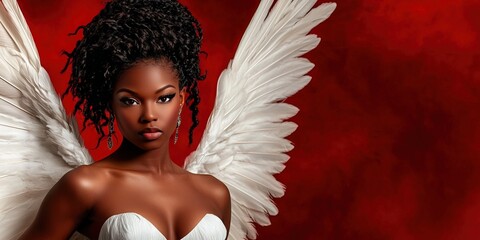 Black woman angel with feathered wings