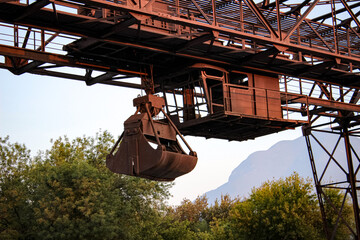 Old Industrial Gantry Crane with Loading Bucket