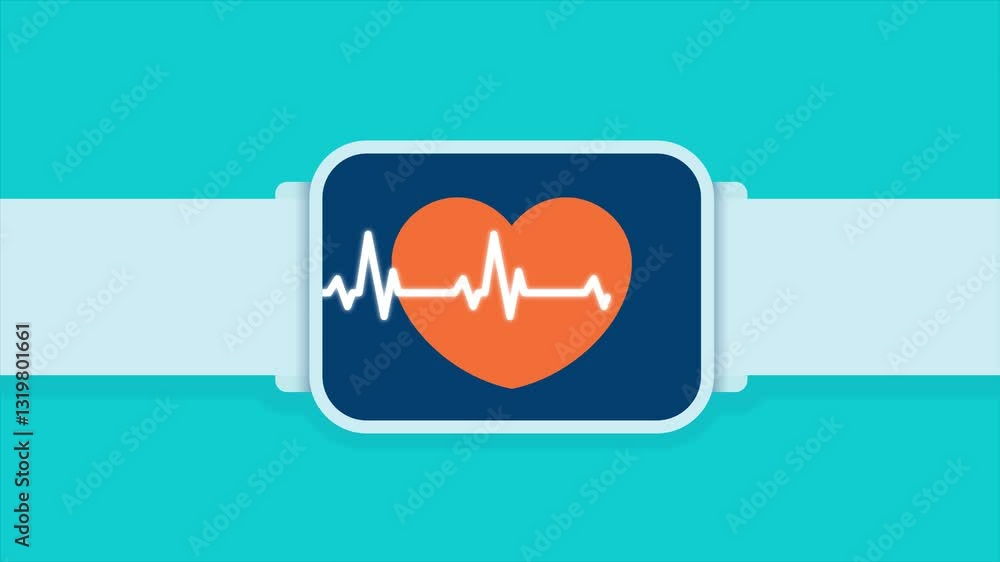 Poster smart watch with heart cardiogram. minimal modern seamless motion design. abstract loop animation