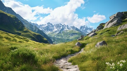 A photo of a hiking trail through the mountains