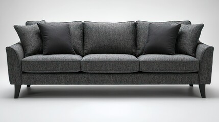 Grey sofa, studio shot, cushions, modern, interior design