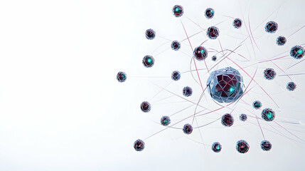 Complex Interconnected Network Of Teal And Purple Particles With Geometric Connections On A White Background Visualization Of Digital Technology And