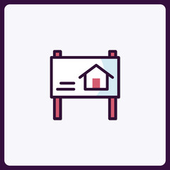 Charming single-line icon of a real estate sign with house illustration
