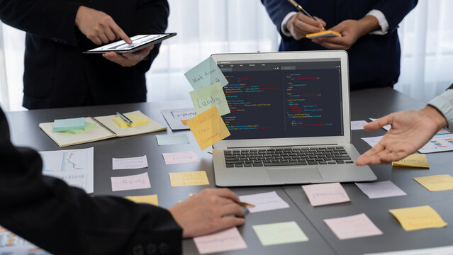 Software development programming on computer screen for brisk application and program coding