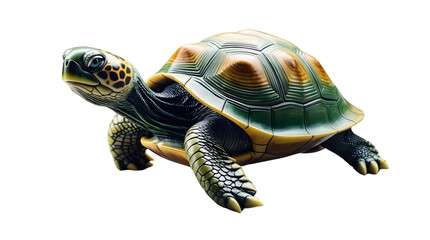Obraz premium High-resolution image of a turtle with a green and yellow shell, isolated on a black background
