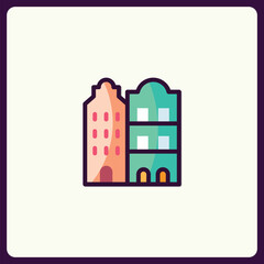 Obraz premium Stylized Building Icons Depicting Urban Architecture and Cityscapes