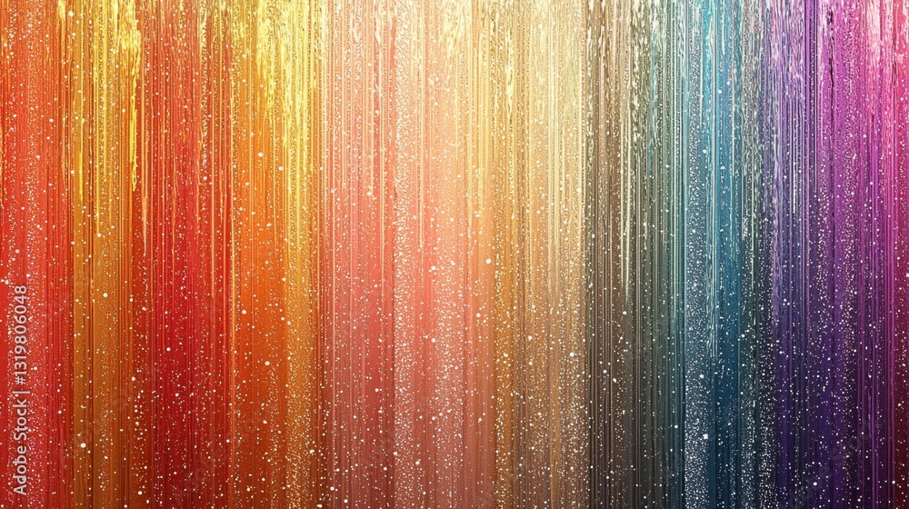 Poster a vibrant abstract design features vertical stripes in various colors, filled with sparkling element