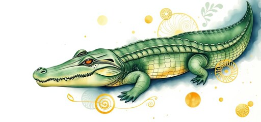 Fototapeta premium Artistic Alligator Illustration Wildlife Reptile Green Nature Fantasy