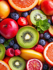 Bright and Cheerful Summer Fruits Arranged in a Vibrant and Colorful Pattern Creating a Joyful Mood