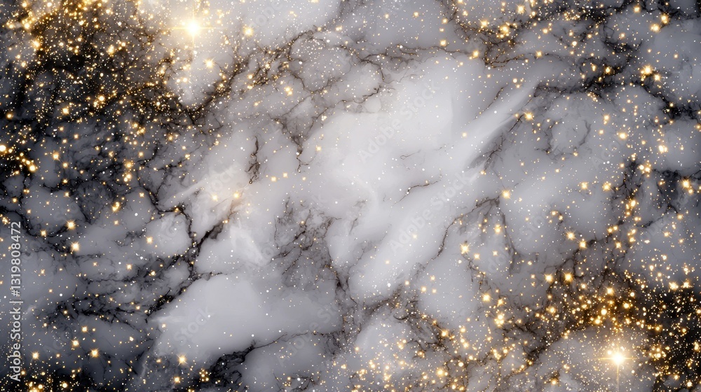 Poster vast cosmic backdrop displays swirling nebulous patterns with brilliant stars scattered throughout t