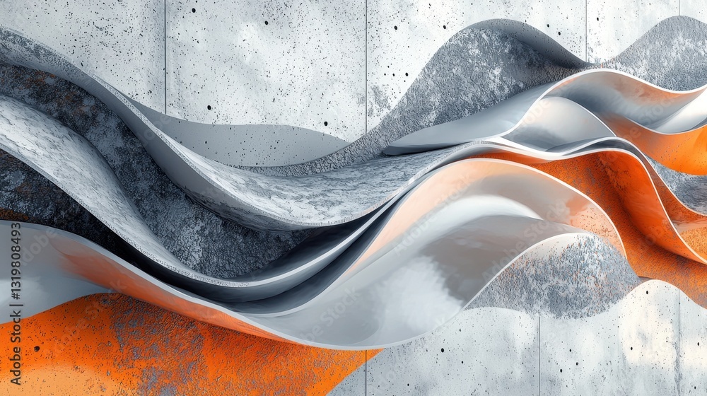 Poster dynamic composition of curved elements in gray and orange, showcasing a modern design. the waves cre