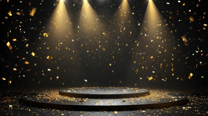Gold confetti stage, awards ceremony background