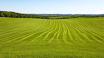 Lush Green Fields with Rolling Hills Under Clear Blue Sky, Ideal for Nature and Landscape Photography