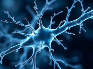 Close-up of a Neuron Cell Structure, Neural Network, Science and Medical Concept, Biology and Human Brain.