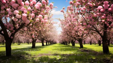 Naklejka premium A photo of a fruit orchard in bloom