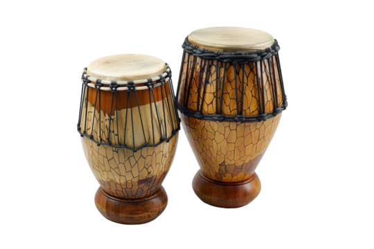 Authentic Cuban congas with beautifully crafted shells and vibrant coloring isolated on transparent background