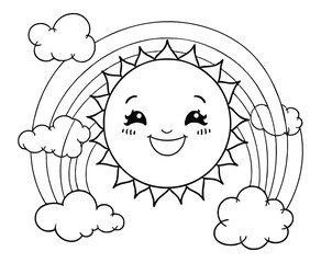 Happy Sun with Rainbow Coloring Page