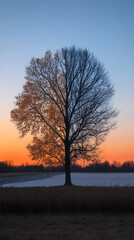 Nature's Transition: Seasonal Change Captured in a Single Moment with a Sky from Dusk to Dawn