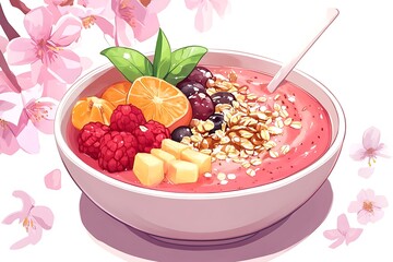 Pretty Pink Smoothie Bowl with Fruits