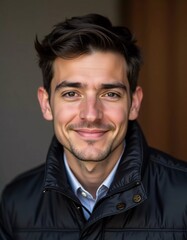 Obraz premium A cheerful male resident of Israel exudes warmth and friendliness. His confident smile reveals a positive spirit, making the indoor environment feel inviting and lively AI