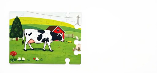 Farm Animals Puzzle Cow Barn Landscape Children s Game