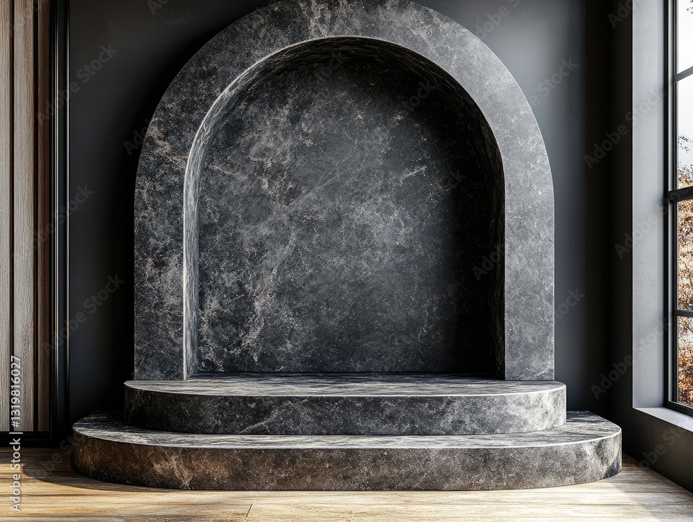 Aufkleber dark marble arched display with steps. ideal for showcasing products or creating elegant mood boards