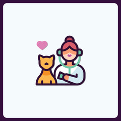 Fototapeta premium Veterinarian woman with stethoscope and cute cat icon illustration