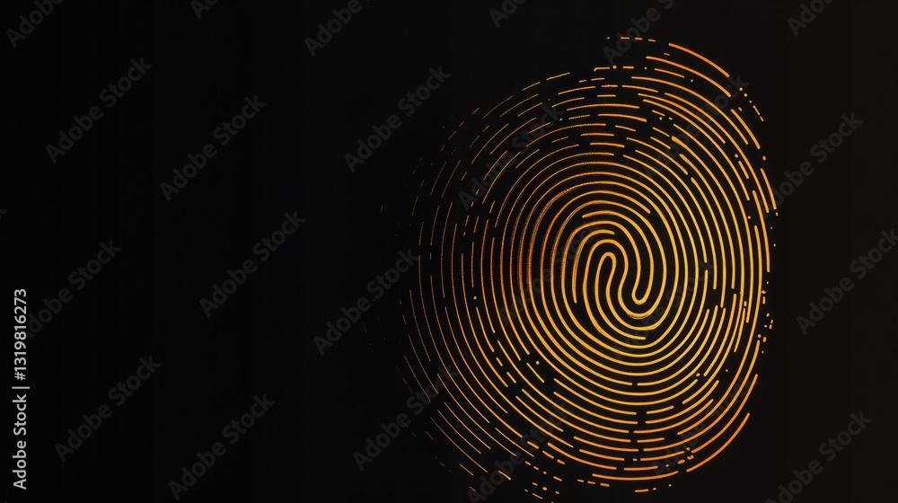 Poster central digital fingerprint graphic with cyber lines on dark background ideal for technology adverti