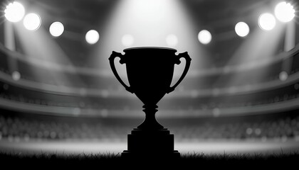 Silhouette of a Trophy Cup in Stadium Spotlight – Victory, Success, and Championship Concept