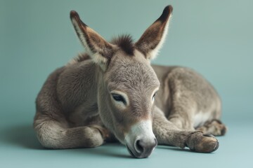Fototapeta premium a donkey laying down on a blue background