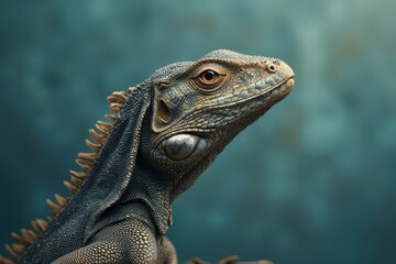 Fototapeta premium an iguana is looking up at the camera