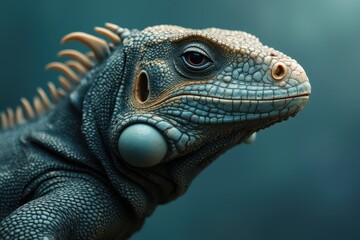 Fototapeta premium an iguana with a blue head and blue eyes