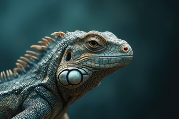 Obraz premium an iguana with a blue head and a green body