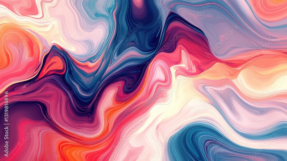 Poster bold colors blend and swirl together in an abstract design, showcasing dynamic movement and fluidity