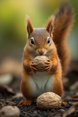 Obraz premium a squirrel is eating a nut