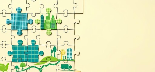 Green Energy City Puzzle Sustainable Future Concept