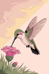 Obraz premium Hummingbird Flower Delicate Pastel-Hued Serene