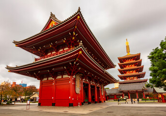 Hozomon gate and Pagoda of Senso-ji temple in Asakusa, Tokyo, Japan