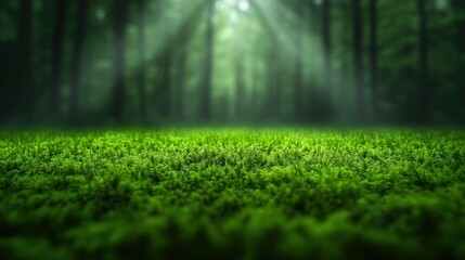 Naklejka premium Enchanted Forest: Mossy Ground, Sunbeams, and Tranquil Woods