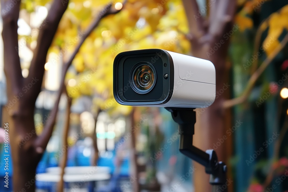 Poster video camera capturing motion detection in an outdoor setting surrounded by trees