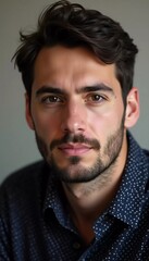 Fototapeta premium A striking close-up of a male resident of Israel reveals a contemplative expression against a soft background AI