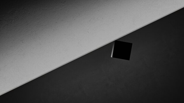 This captivating composition features a bold black cube on a diagonal split, separating light and dark surfaces, ideal for modern design themes of sophistication and creativity - Powered by Adobe
