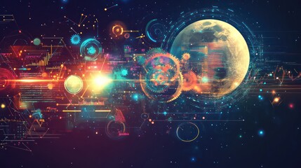 Obraz premium Space technology depicting moon exploration, data visualization, and orbital patterns
