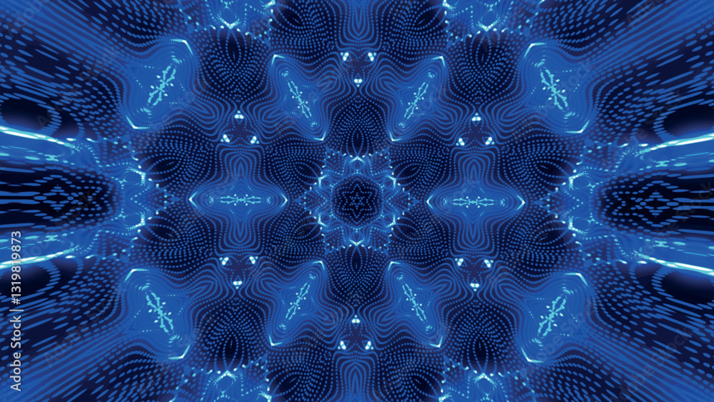 Poster seamless pattern with symmetrical design in blue tones. abstract kaleidoscopic geometric pattern. hy