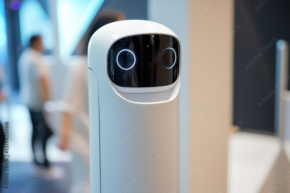 Poster robot with facial recognition technology at an exhibition event showcasing advanced innovation
